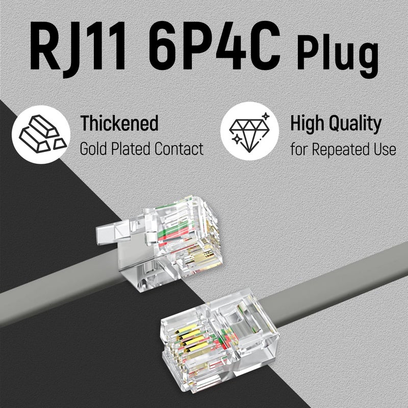 Uvital Phone Extension Cord 100 FT, Long Telephone Extension Cable Wire Cord with RJ11 Plug and 1 in-line Coupler and 60pcs Nail-in Cable Clips, Grey - Image 3